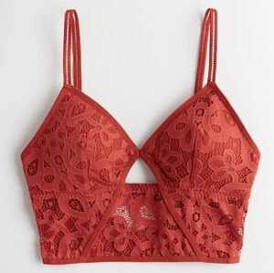 Gilly Hicks Hollister Floral Lace Keyhole Longline Bralette in Burnt Orange